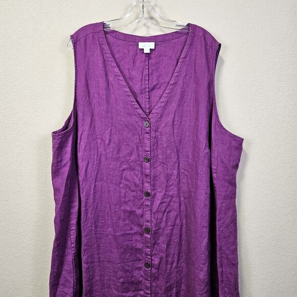 J.Jill 4X Love Linen Button Front Maxi Dress Purple Lagenlook Cottagecore V-Neck - Picture 7 of 16
